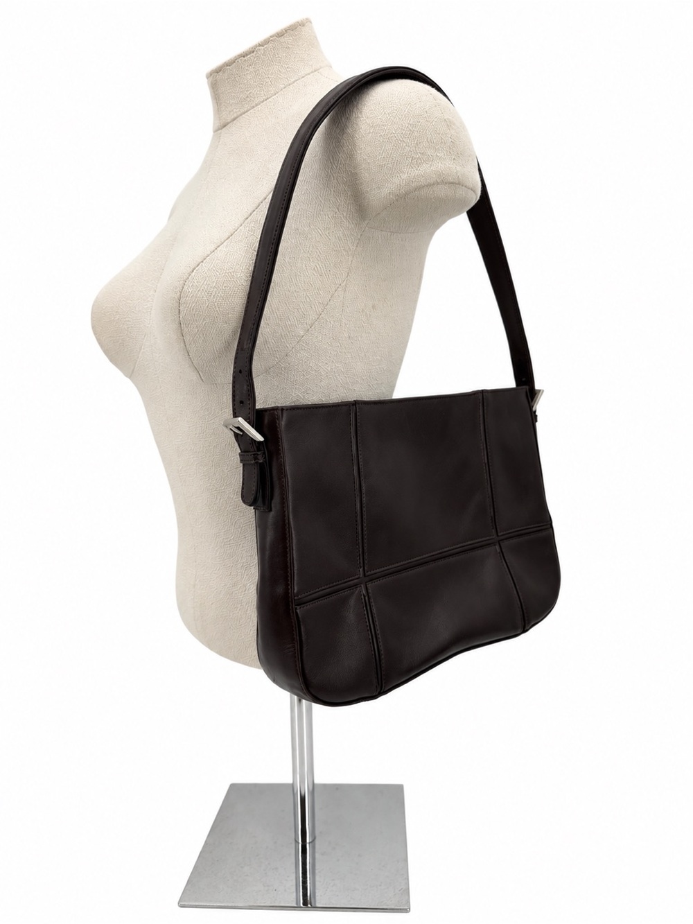 Johnny Farah Dark Brown Leather Shoulder Bag Purse Classic Minimal